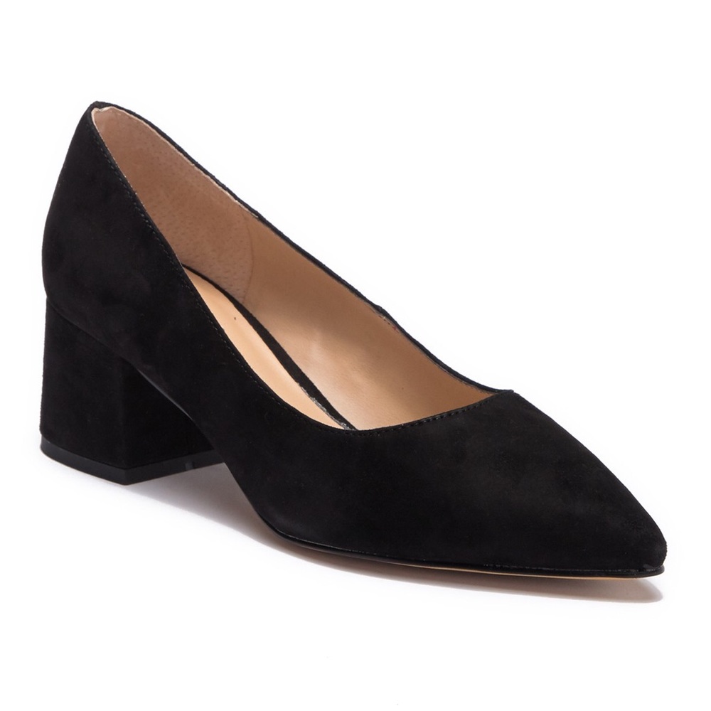 Black Suede Low Block Heel